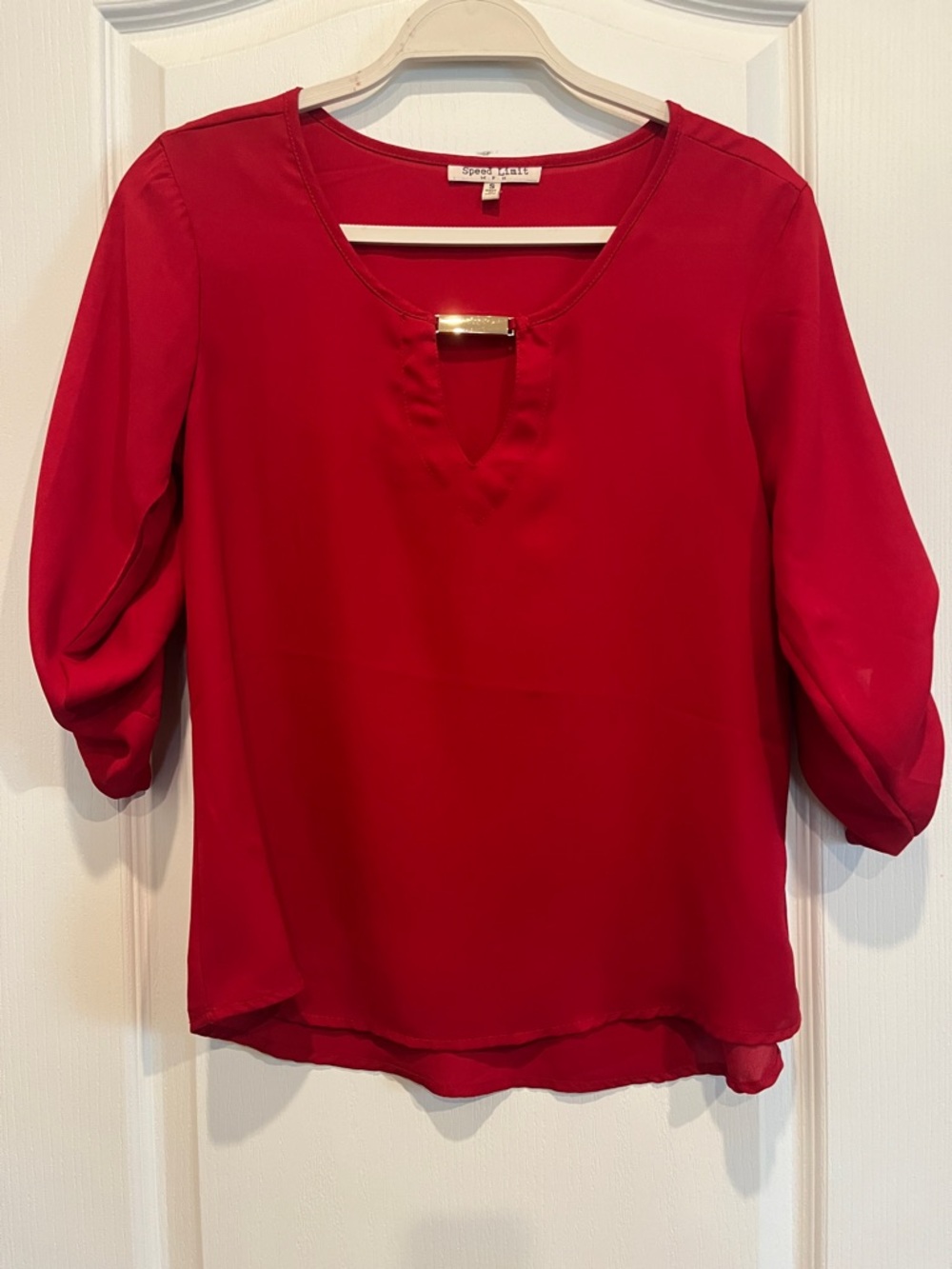 Red Womens Blouse with Gold Accent - Express